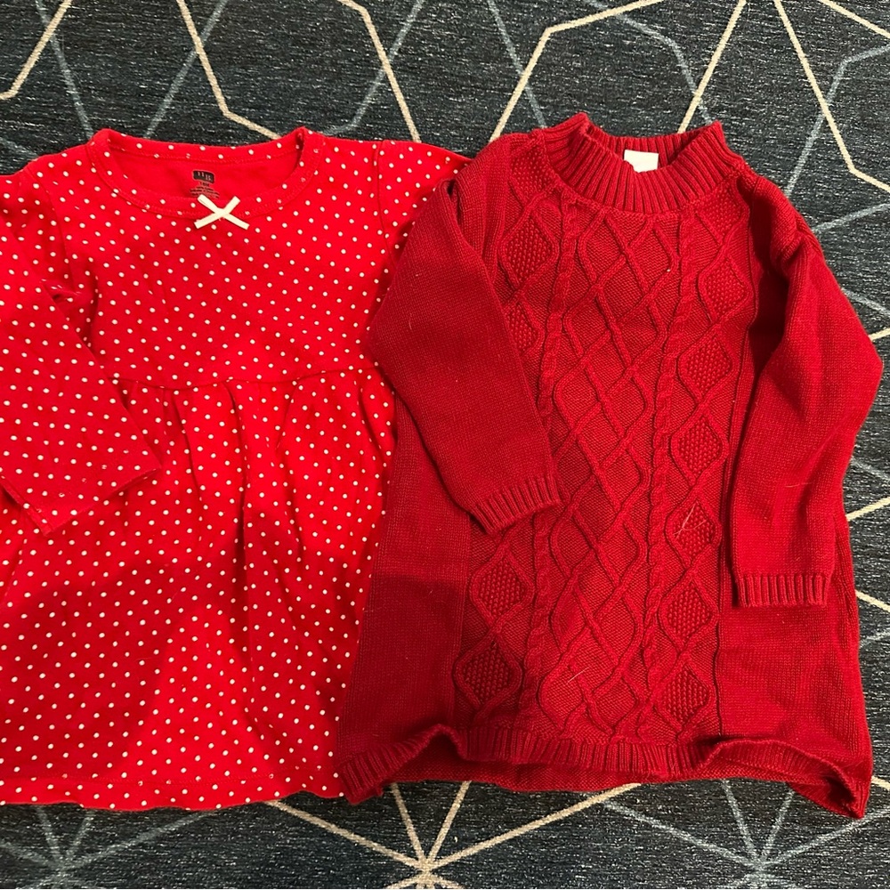 Baby girls holiday dress lot - two dresses, two pairs of tights, and one bloomer